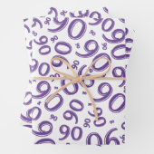 90e verjaardag Paars en wit Random Number Pattern Inpakpapier Vel (In situ)