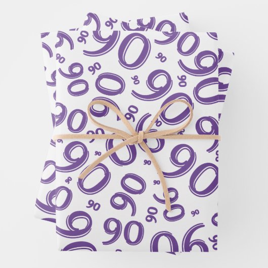 90e verjaardag Paars en wit Random Number Pattern Inpakpapier Vel (In situ)