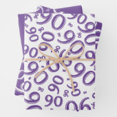 90e verjaardag Paars en wit Random Number Pattern Inpakpapier Vel (In situ)