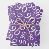 90e verjaardag Paars en wit Random Number Pattern Inpakpapier Vel (In situ)