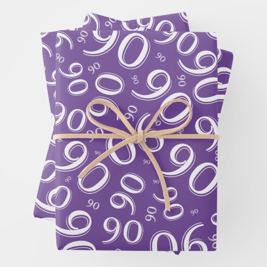 90e verjaardag Paars en wit Random Number Pattern Inpakpapier Vel (In situ)