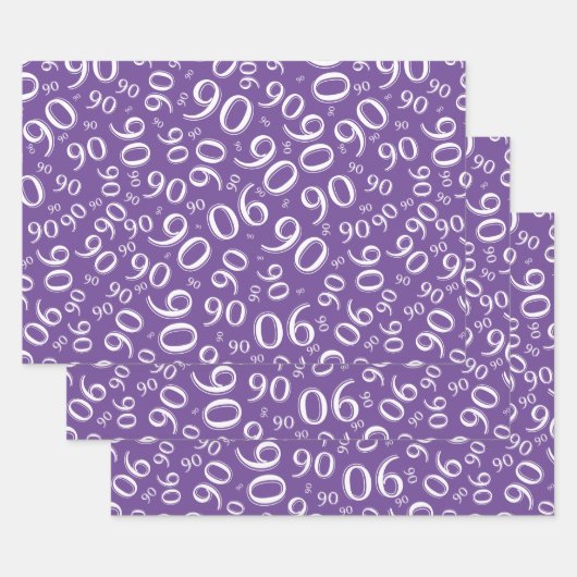 90e verjaardag Paars en wit Random Number Pattern Inpakpapier Vel (Set)