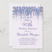 90e verjaardag Paarse Floral Wisteria Monogram Kaart (Voorkant)
