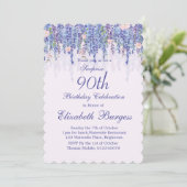 90e verjaardag Paarse Floral Wisteria Monogram Kaart (Staand voorkant)