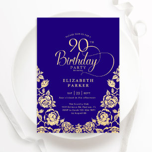 90e verjaardag Paarse gouden Rozen Kaart