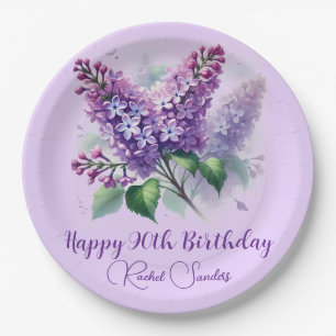 90e verjaardag Paarse Lila bloemen voorjaar Papieren Bordje