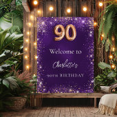90e verjaardag paarse sparkles welkom poster