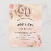90e verjaardag pampas gras goudbloemen roos boho uitnodiging briefkaart (Voorkant)