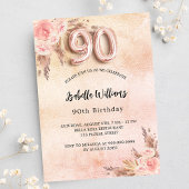 90e verjaardag pampas gras goudbloemen roos boho uitnodiging briefkaart