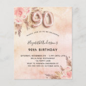 90e verjaardag pampas gras roos begrotingsuitnodig flyer (Voorkant)