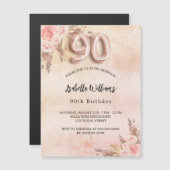 90e verjaardag pampas gras roos gouden bloem luxe magnetische uitnodiging (Voorkant / Achterkant)