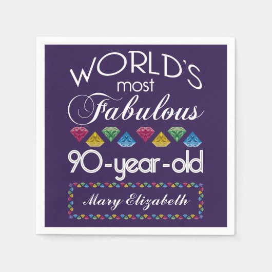 90e verjaardag Pareltjes Paars met de meest verblu Servetten (Voorkant)