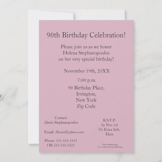 90e verjaardag Partij - Roze Rose Bouquet Kaart (Achterkant)