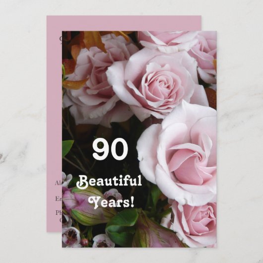 90e verjaardag Partij - Roze Rose Bouquet Kaart (Voorkant / Achterkant)