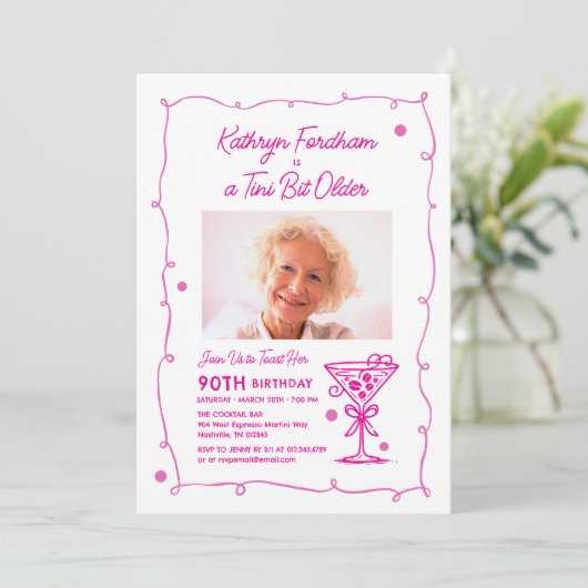 90e verjaardag Party Foto Espresso Martini Invita Kaart (Staand voorkant)