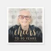 90e verjaardag Party Foto Goud Script Proost Servet (Voorkant)