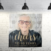 90e verjaardag Party Foto Goud Script Proost Wandkleed