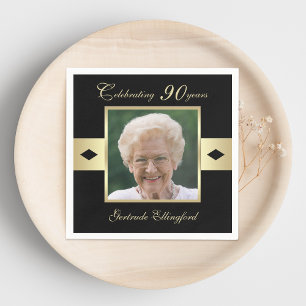 90e verjaardag Party Foto op zwart Servetten