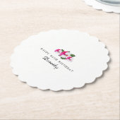 90e Verjaardag Party Magenta Roze Wit Custom Kartonnen Onderzetters (Gekanteld)