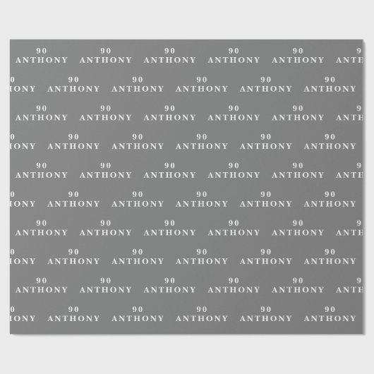 90e verjaardag Party naam grijs modern patroon Cadeaupapier (Vlak)