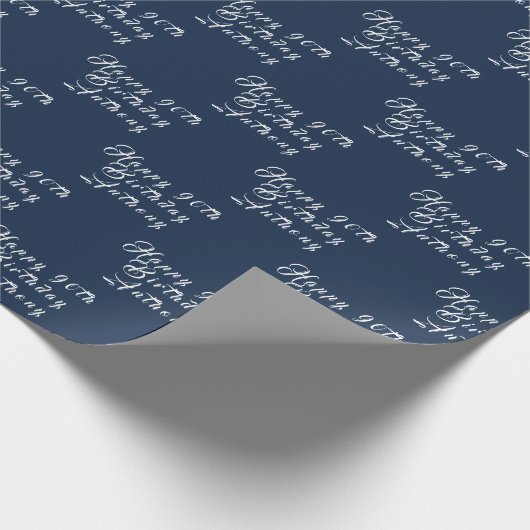 90e verjaardag Party Naam Marine Blauw Modern Patr Cadeaupapier (Hoek)