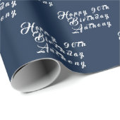 90e verjaardag Party Naam Marine Blauw Modern Patr Cadeaupapier (Rol Hoek)