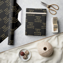 90e verjaardag Party Naam Zwart Modern Patroon Cadeaupapier