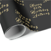 90e verjaardag Party Naam Zwart Modern Patroon Cadeaupapier (Rol Hoek)