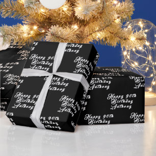 90e verjaardag Party Naam Zwart Modern Patroon Cadeaupapier