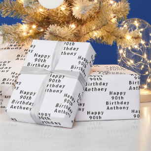 90e verjaardag Party Naam Zwart Modern Patroon Cadeaupapier