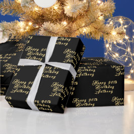 90e verjaardag Party Naam Zwart Modern Patroon Cadeaupapier