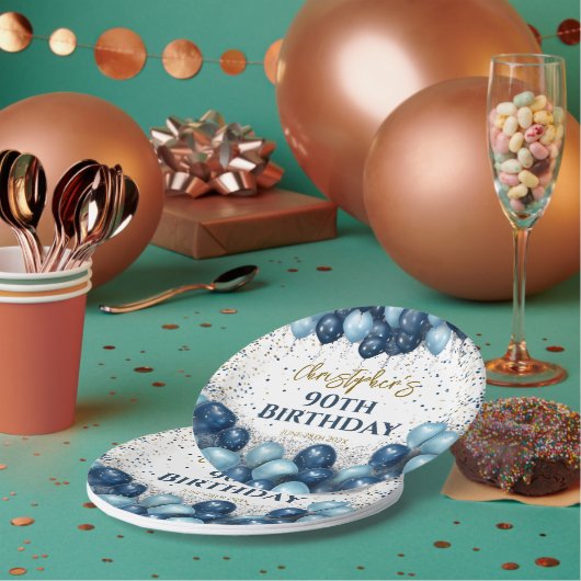 90e verjaardag Party Navy Ballonnen Papieren Bordje (Multi)