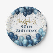 90e verjaardag Party Navy Ballonnen Papieren Bordje (Voorkant)