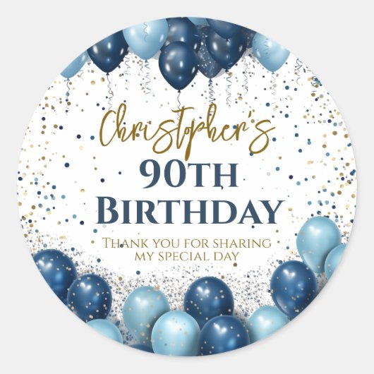 90e verjaardag Party Navy Ballonnen Ronde Sticker (Voorkant)