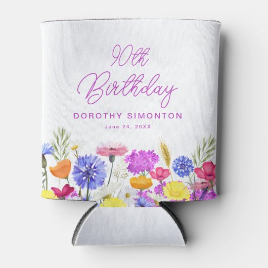 90e Verjaardag Party Paarse Wildflower Custom Blikjeskoeler (Voorkant)