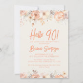 90e Verjaardag Party Perzik Beige Ivoor Bloemen Kaart (Voorkant)