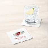 90e Verjaardag Party Rood Roze Bloemen Custom Kartonnen Onderzetters (Insitu)