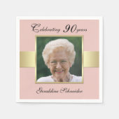 90e Verjaardag Party Roos Gold Foto Servet (Voorkant)