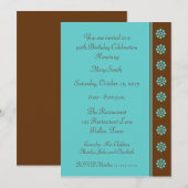 90e verjaardag Party uitnodiging Aqua en Brown (Voorkant / Achterkant)