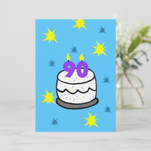 90e verjaardag Party Uitnodiging Cake & 90 Kaars (Staand voorkant)