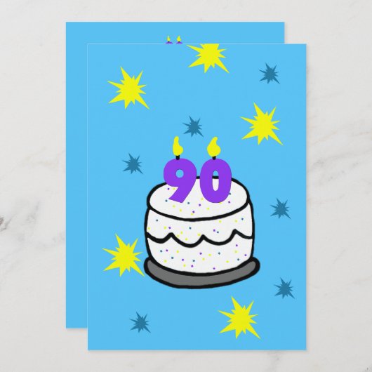 90e verjaardag Party Uitnodiging Cake & 90 Kaars (Voorkant / Achterkant)