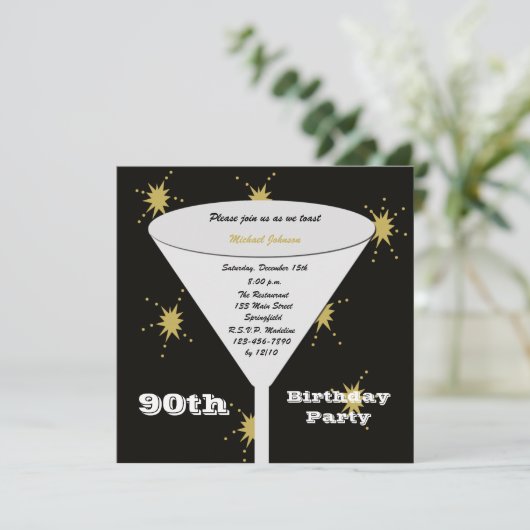 90e verjaardag Party uitnodiging Goud 90e Toast (Staand voorkant)