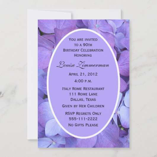 90e verjaardag Party uitnodiging Hydrangeas (Voorkant)