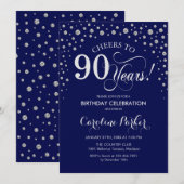 90e verjaardag Party uitnodiging - Zilver Navy Bla (Voorkant / Achterkant)