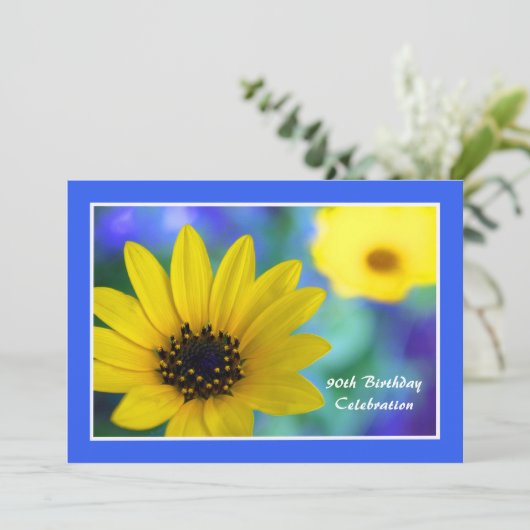 90e verjaardag Party uitnodiging Zonnebloem (Staand voorkant)