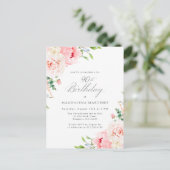90e Verjaardag Party Vrouwelijke Roze Bloemen Invi Uitnodiging Briefkaart (Staand voorkant)