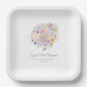 90e Verjaardag Party Waterverf Bloemen Custom Papieren Bordje