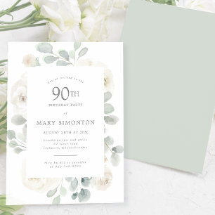 90e Verjaardag Party White Rose Bloemen Kaart