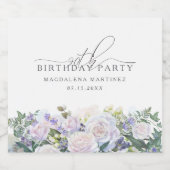 90e Verjaardag Party White Rose Blue Floral Custom Sparkling Wijnetiket (Enkel label)