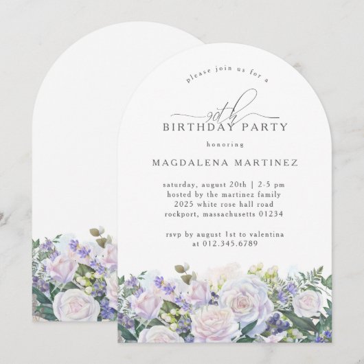 90e Verjaardag Party Witte Roos Blauwe Bloemen Kaart (Voorkant / Achterkant)